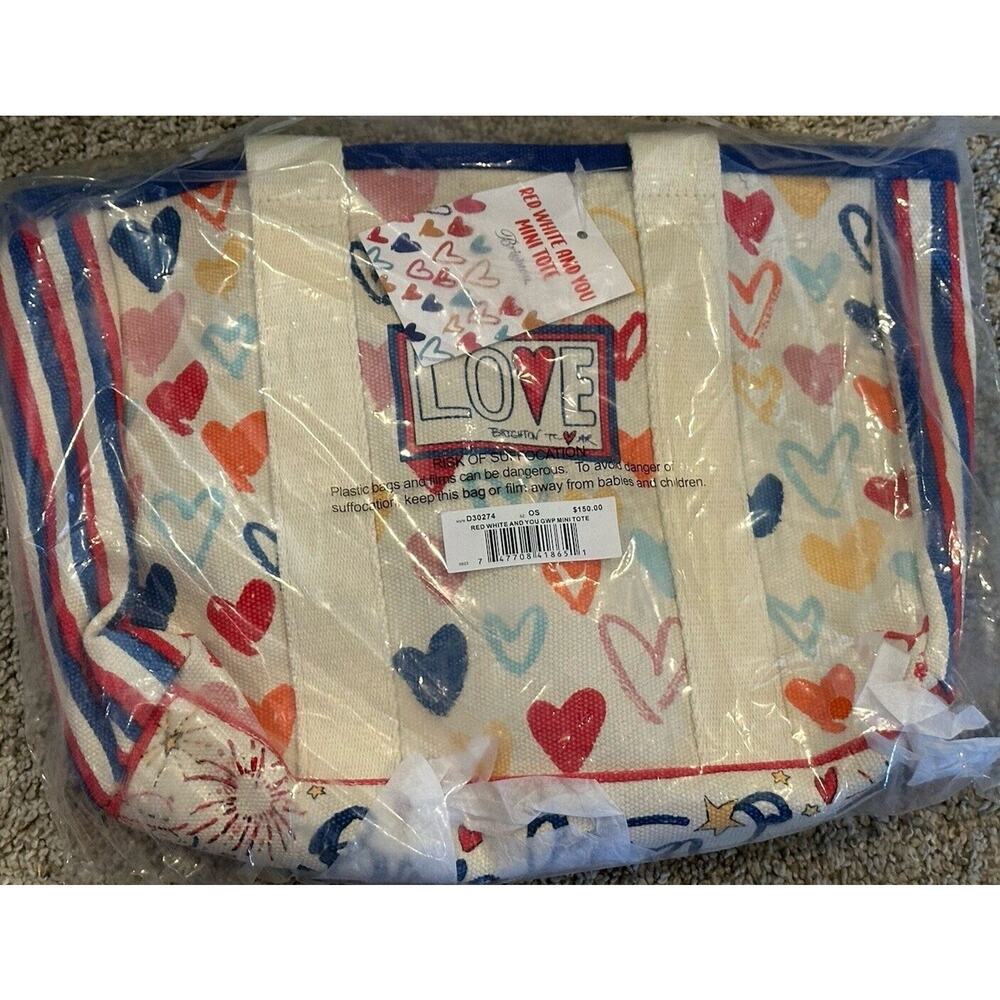 Brighton Mini Tote Bag‎ Red White and You Canvas With Hearts and Love New $150